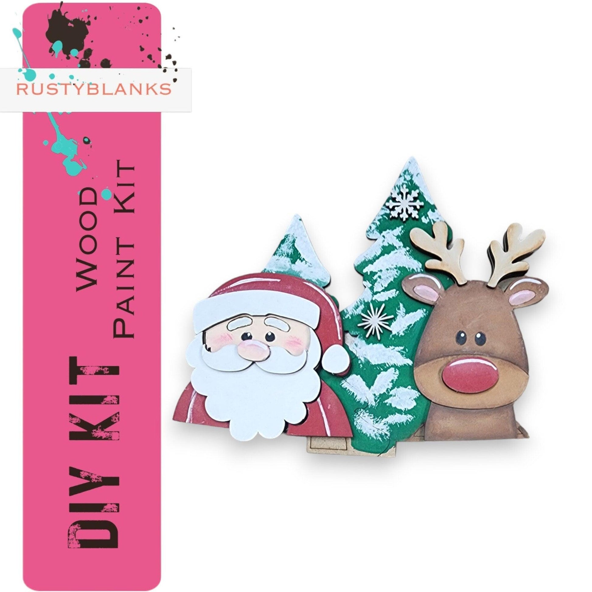 a wooden christmas decoration with a santa and a reindeer