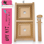 a pair of wood planks next to a cutout of a door