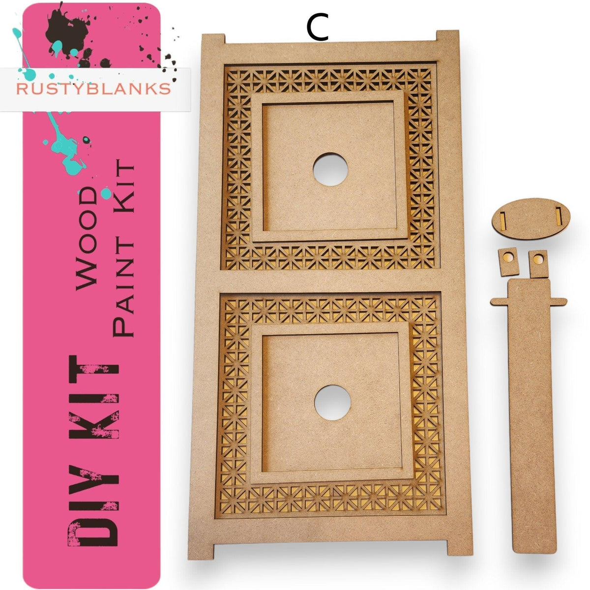 a pair of wood planks next to a cutout of a door