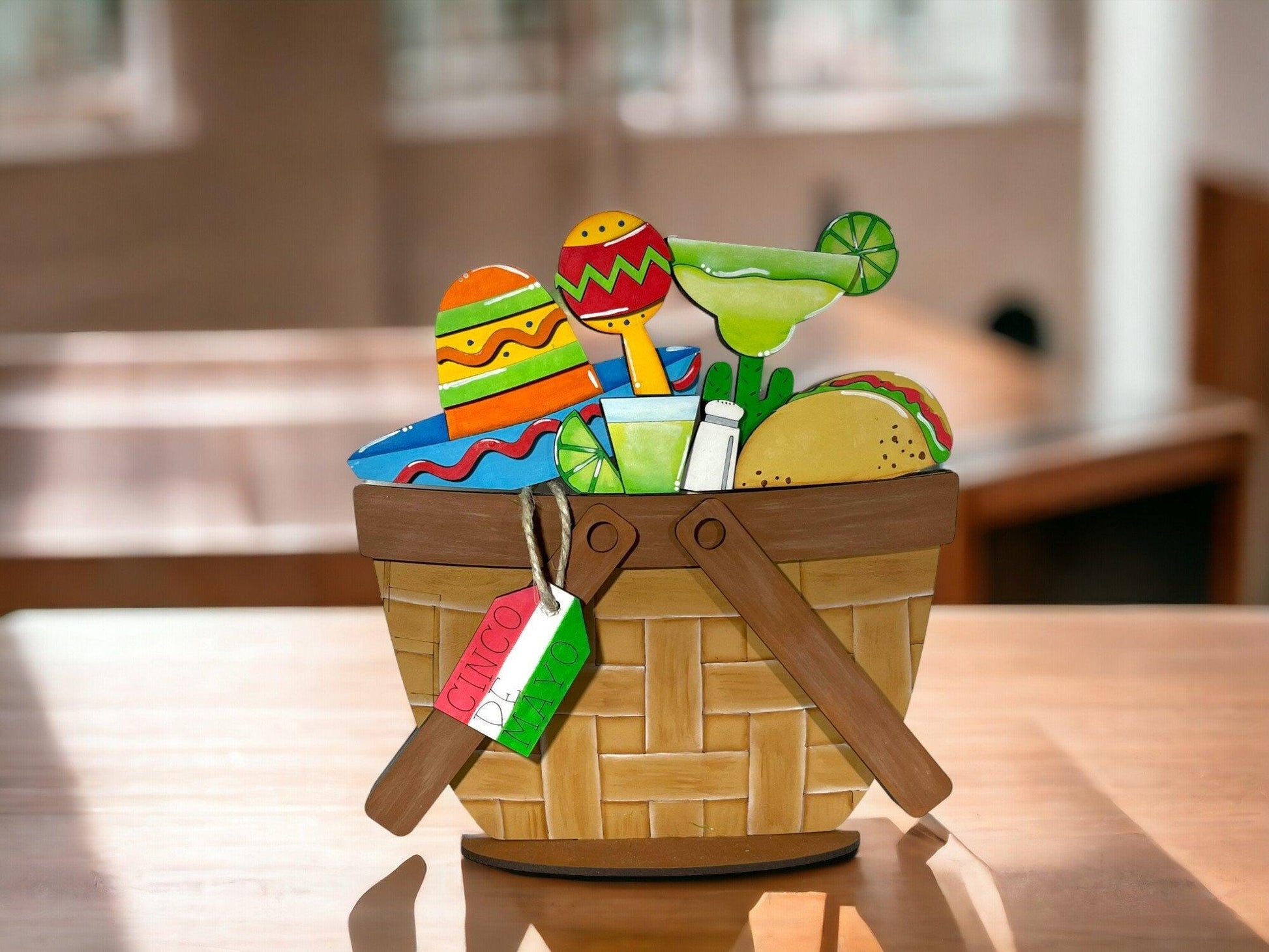 a basket of food sitting on a table