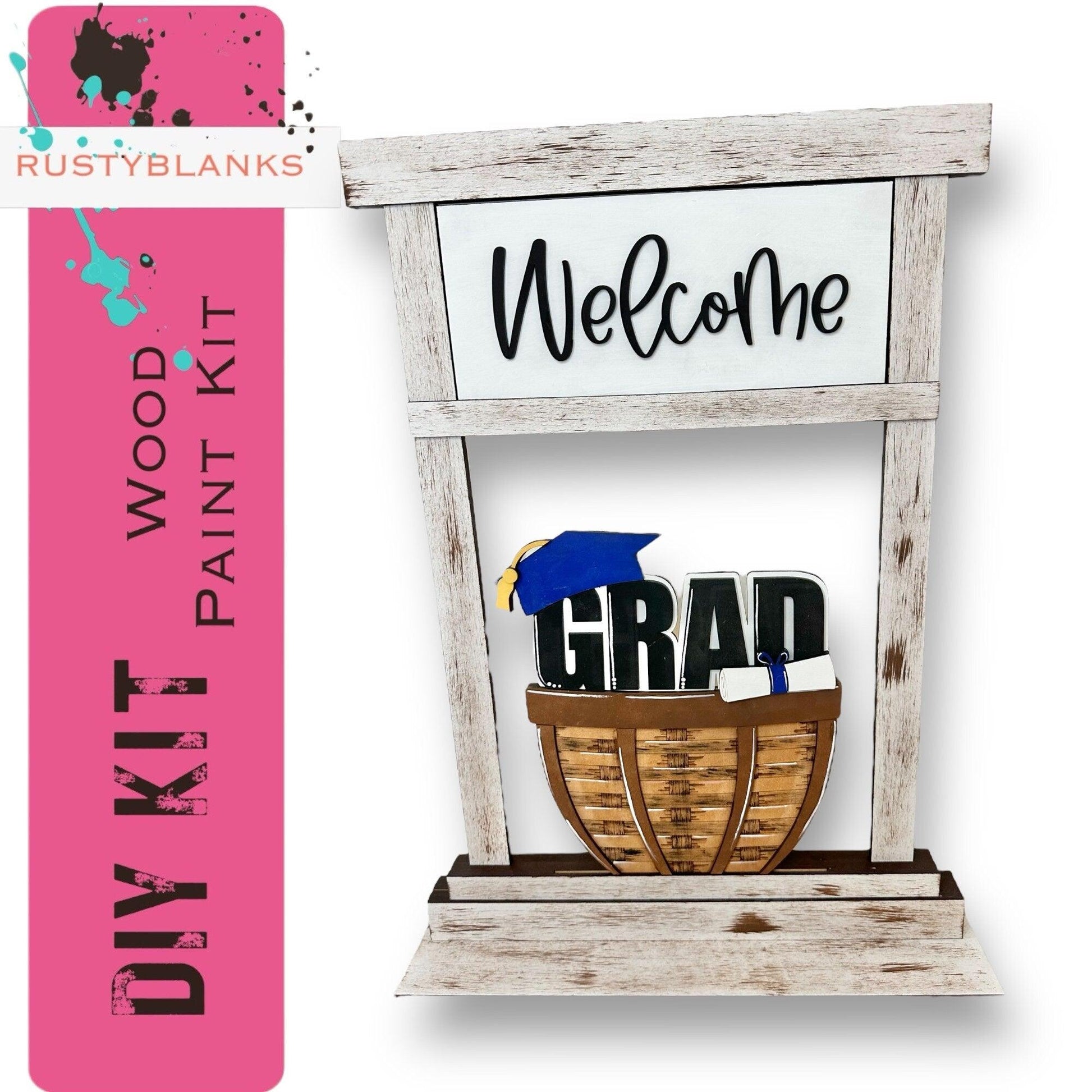 a welcome sign with a graduation cap on it