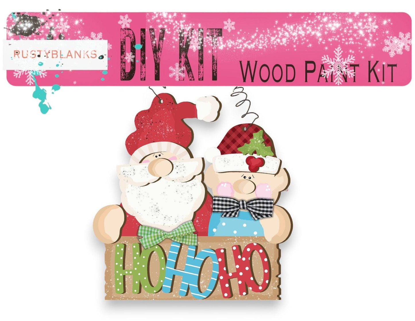 a wooden sign with a santa and a snowman on it