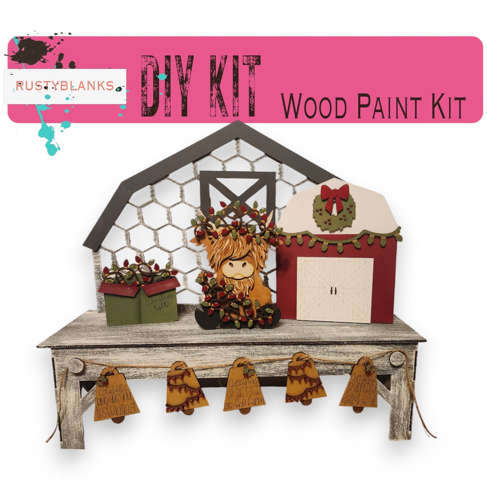 a picture of a wooden paint kit with a barn