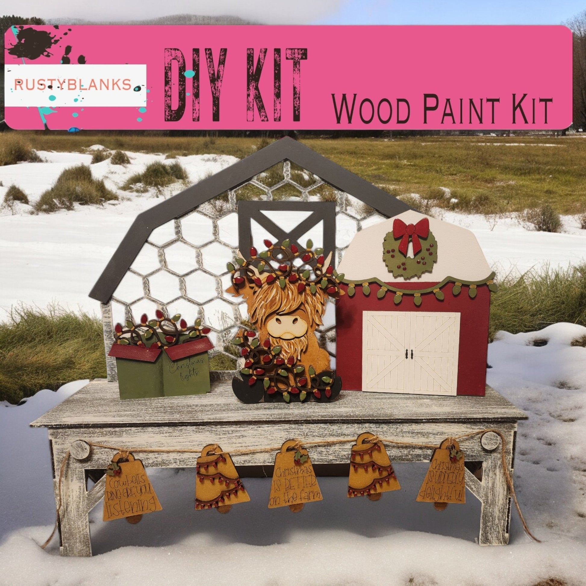 a picture of a wooden paint kit in the snow