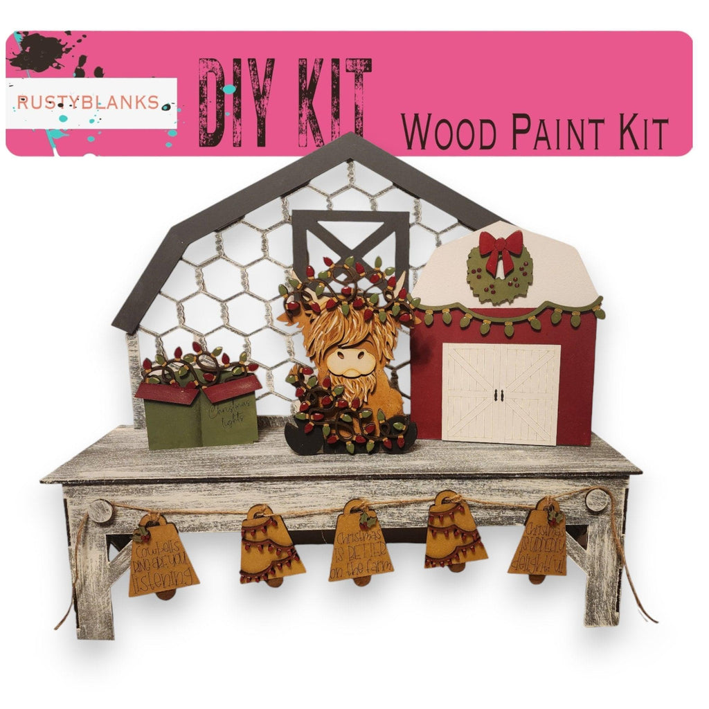 a picture of a wooden paint kit with a barn