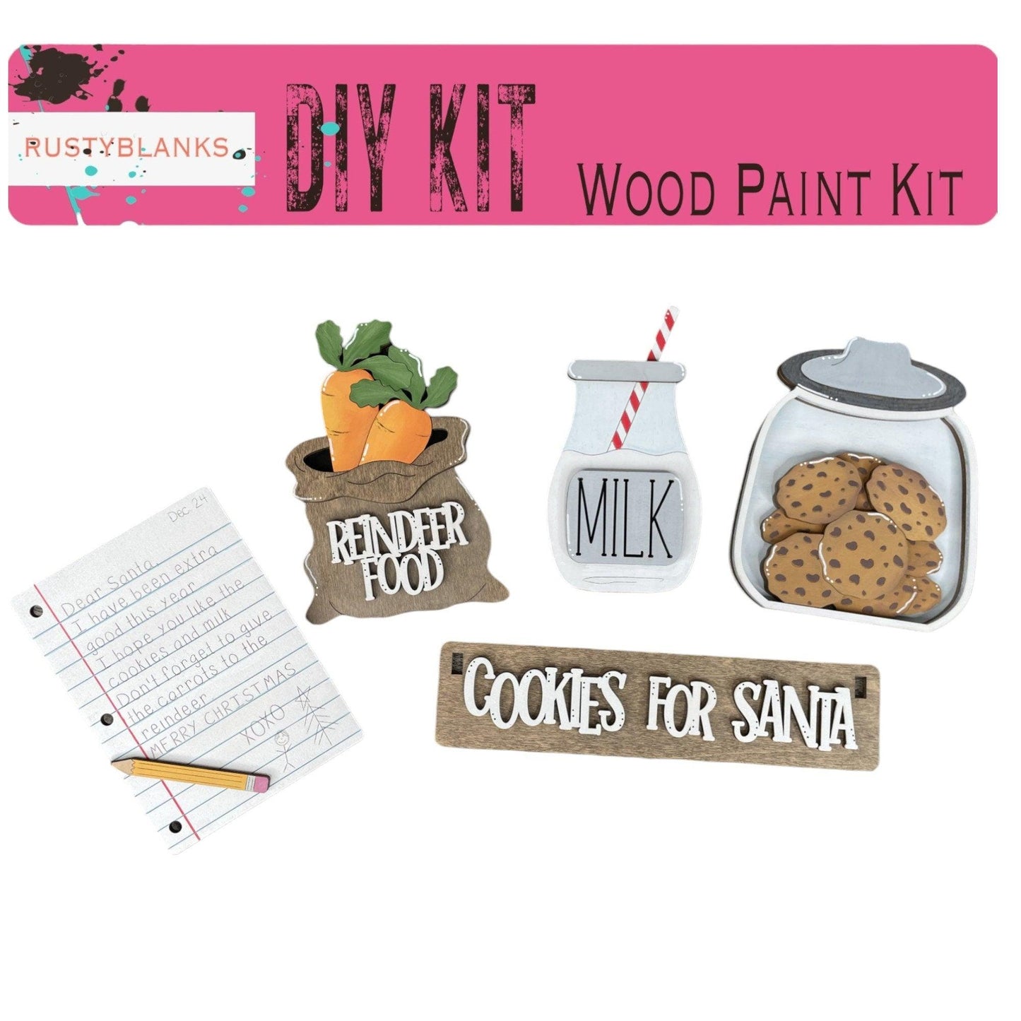 a wooden paint kit with cookies for santa