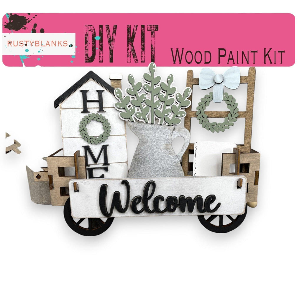 a wooden sign with a potted plant on top of it