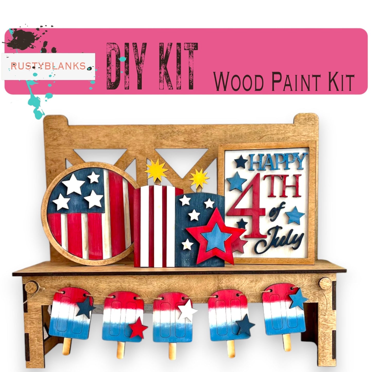 a wooden paint kit with patriotic decorations