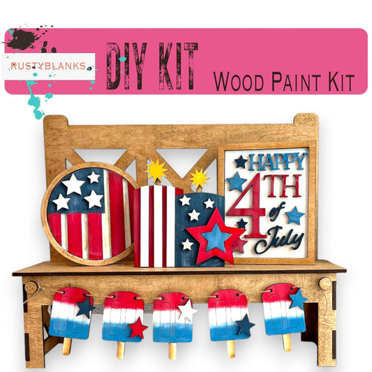a wooden paint kit with patriotic decorations