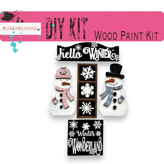 a snowman and a snowman are made out of wood