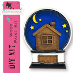 a picture of a wooden house on a blue background