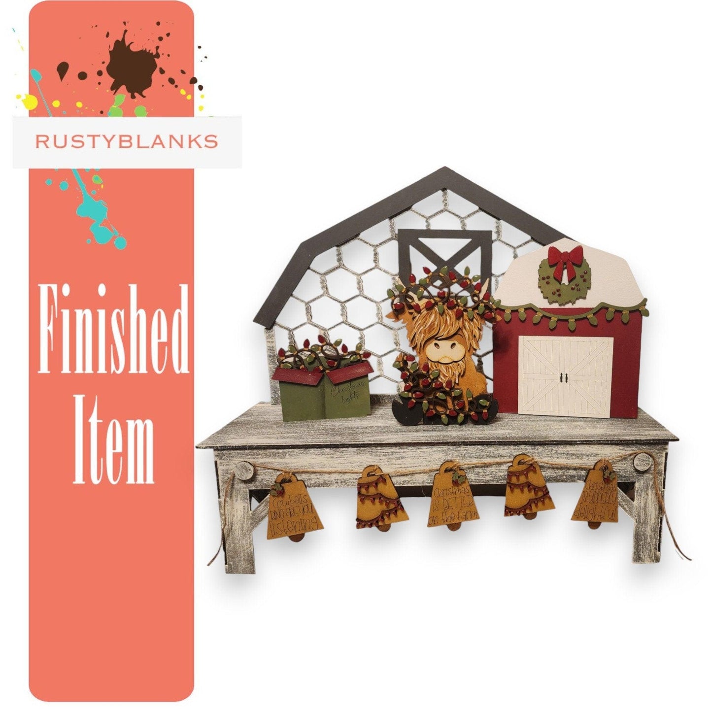 a wooden bench with a bunch of decorations on top of it