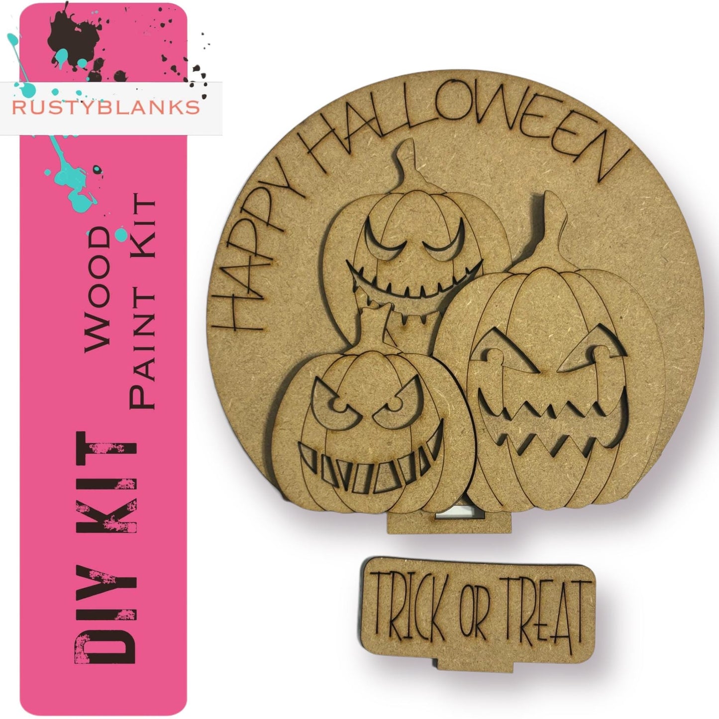 a wooden trick or treat sign with a jack - o - lantern on it