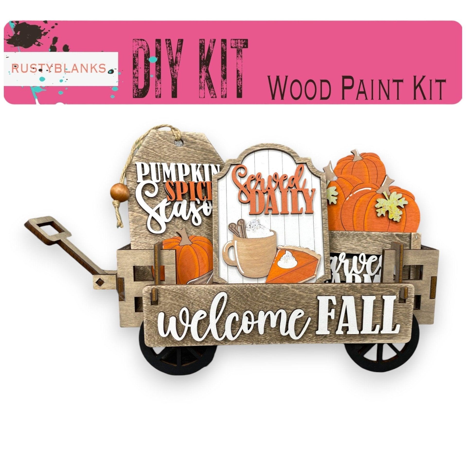 a wooden wagon with a sign that says welcome fall