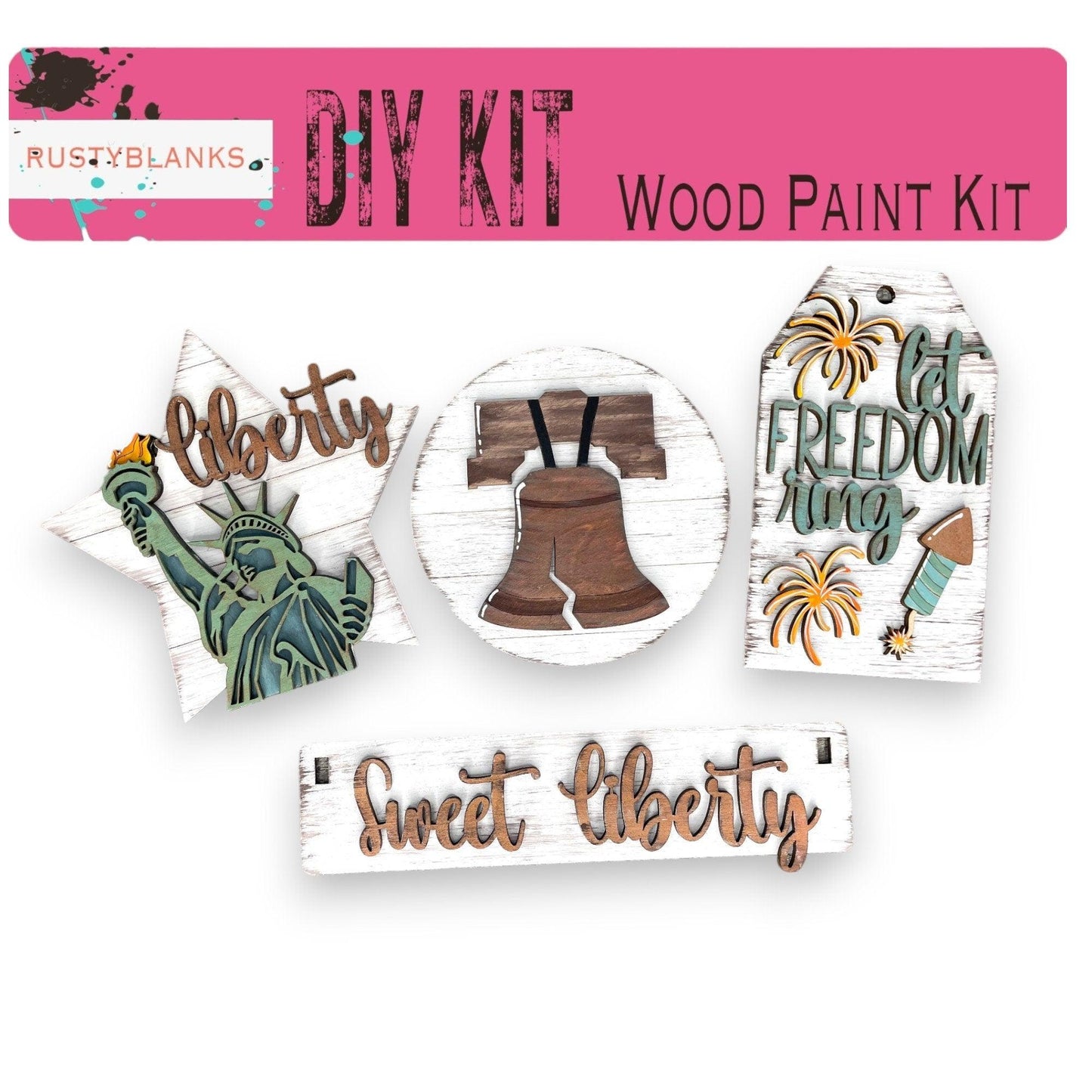 wood paint kit with a picture of the statue of liberty, liberty bell, liberty