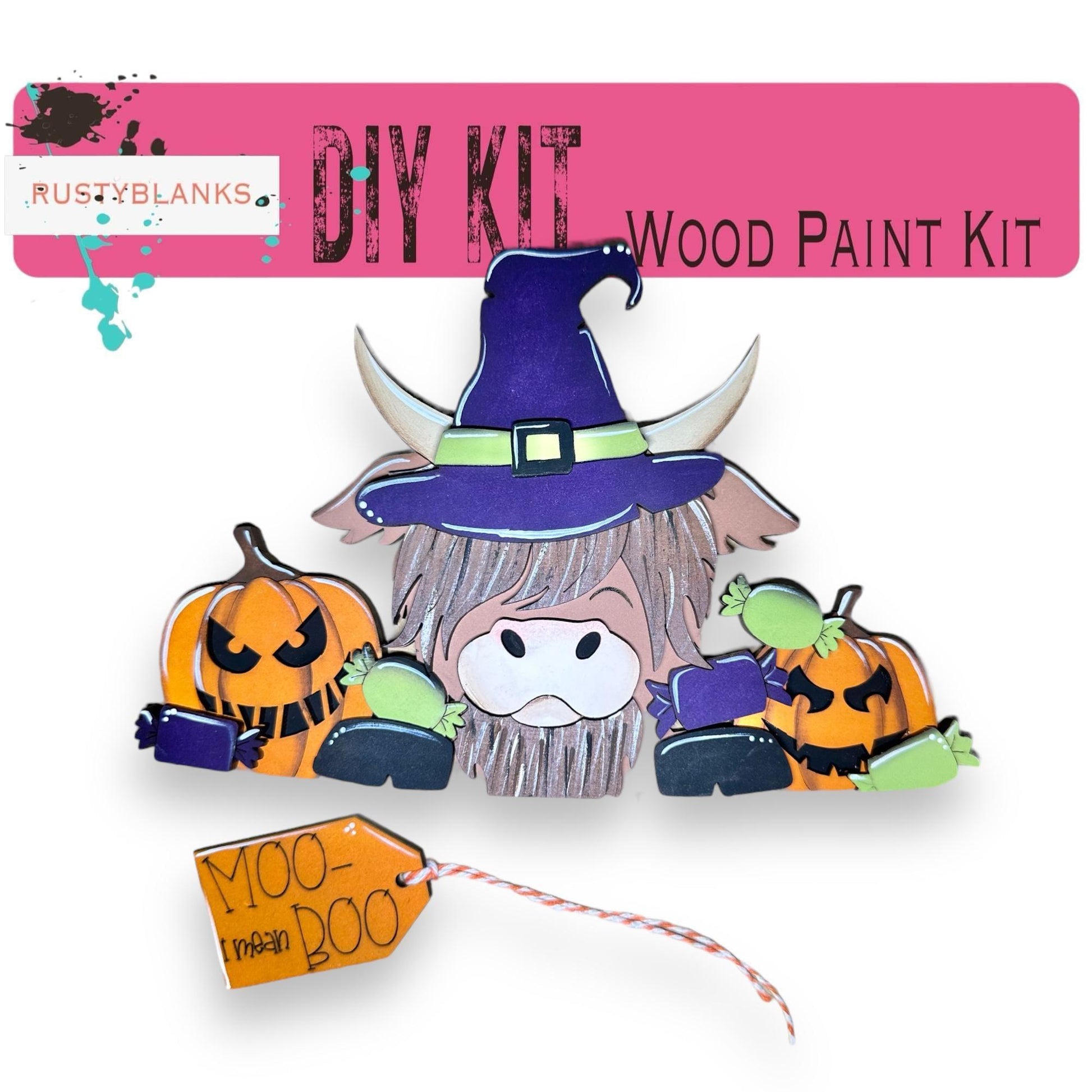 a picture of a wooden paint kit with a witch