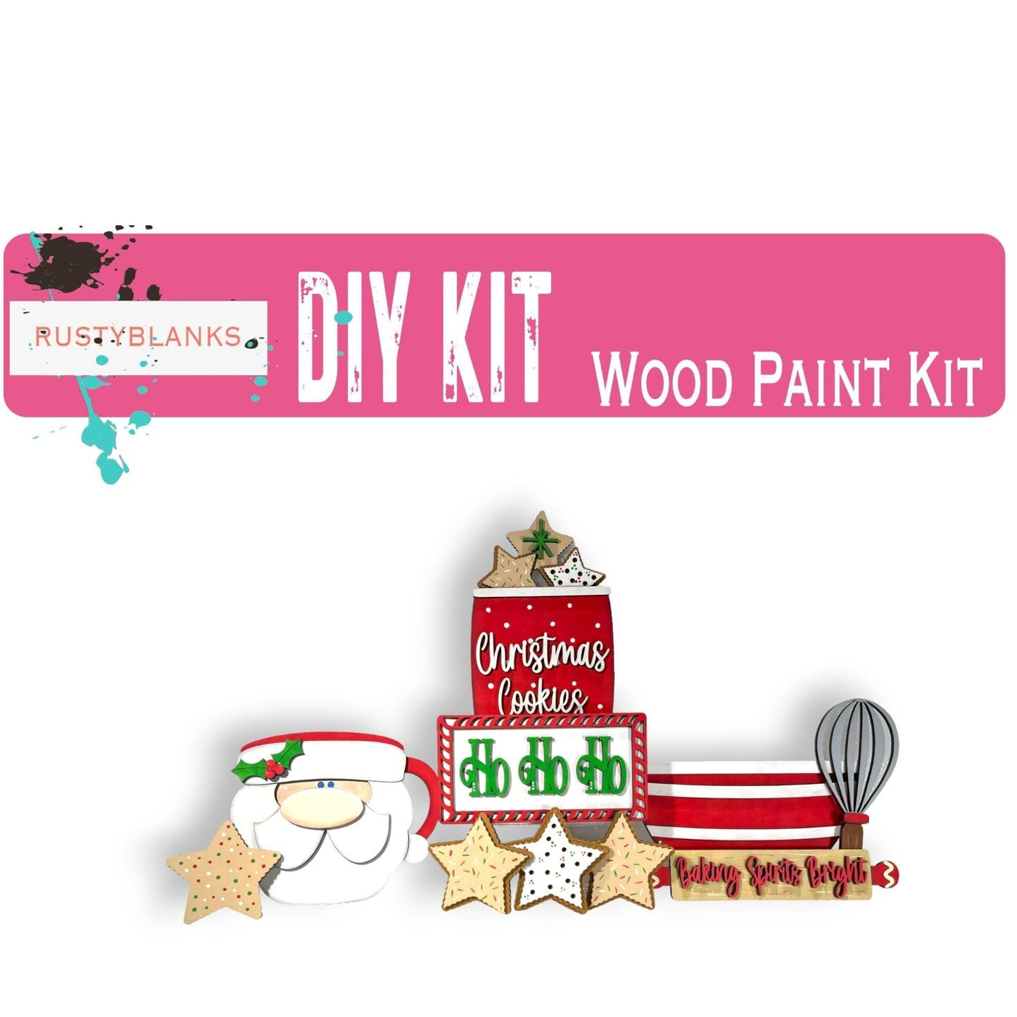 a picture of a wooden paint kit with a santa clause