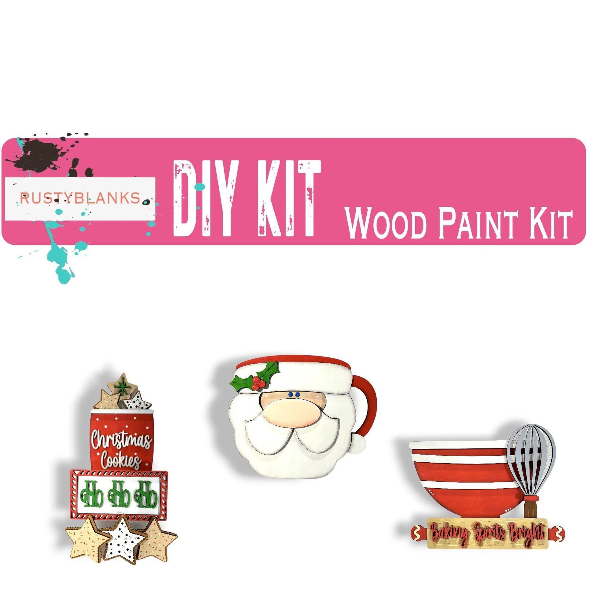 a picture of a wooden santa clause and other decorations