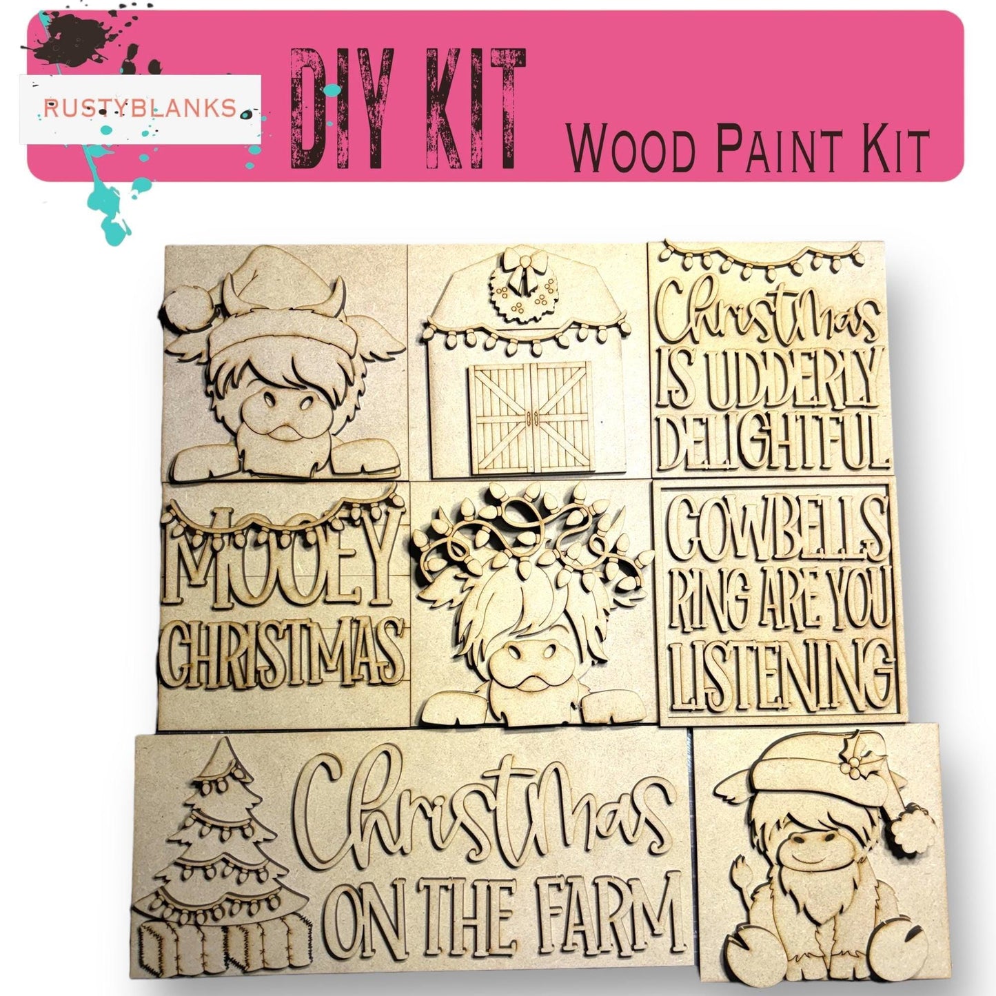 a set of wooden stamps with christmas designs on them