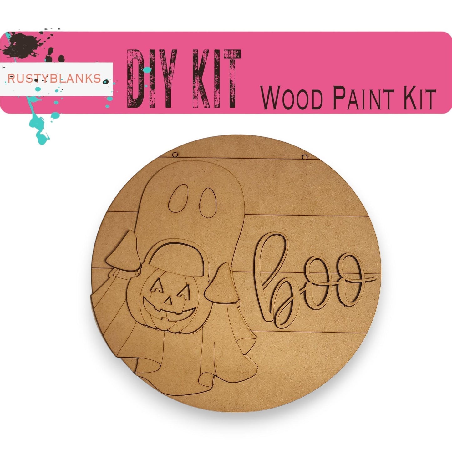 a wooden paint kit with a picture of a ghost