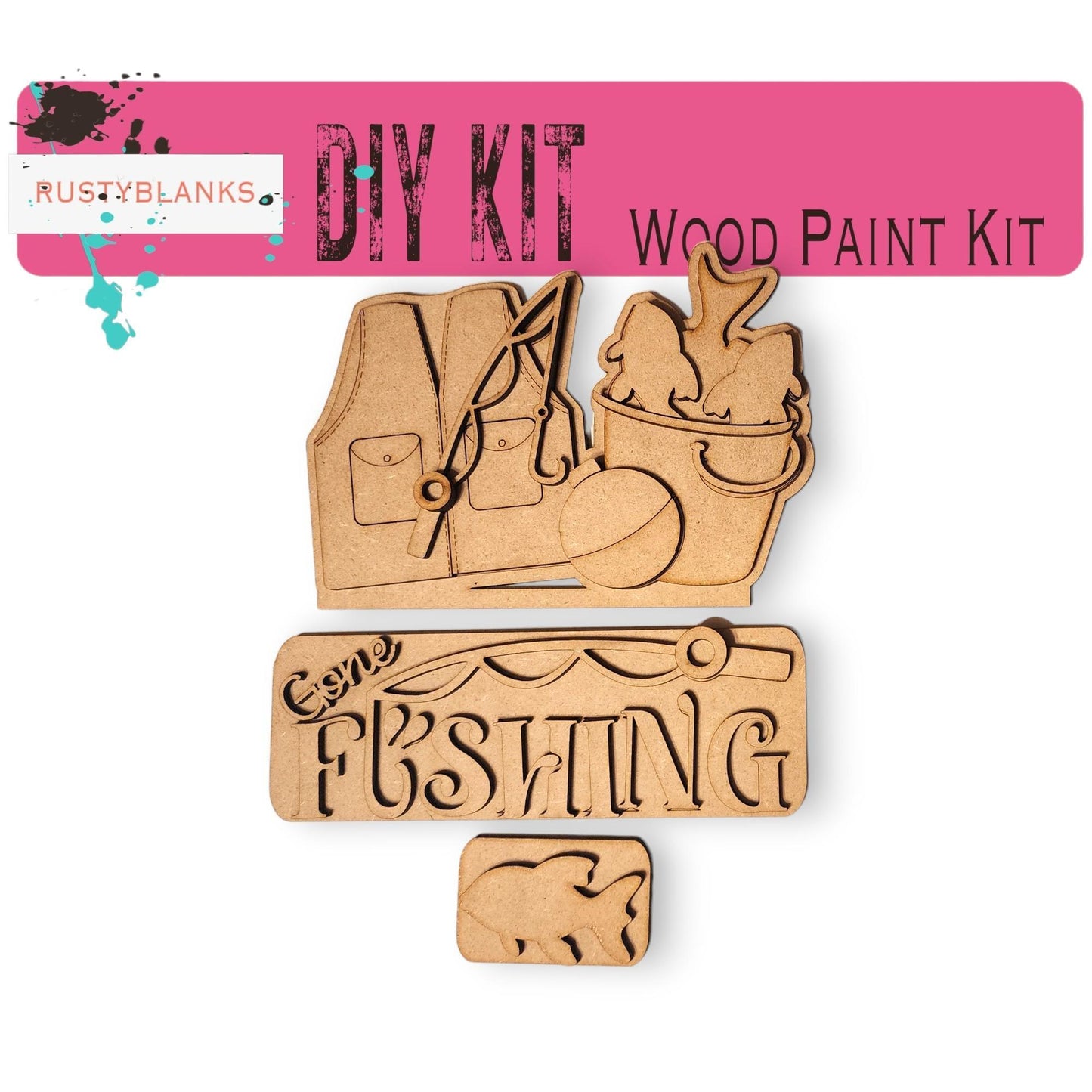 a wooden craft kit with a picture of a dog