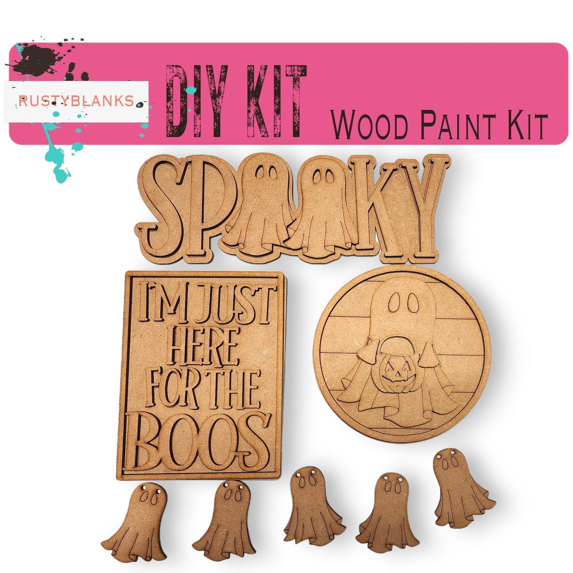 a wooden craft kit with a picture of a ghost