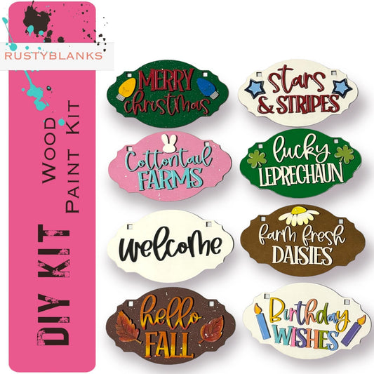 a bunch of different types of wooden signs