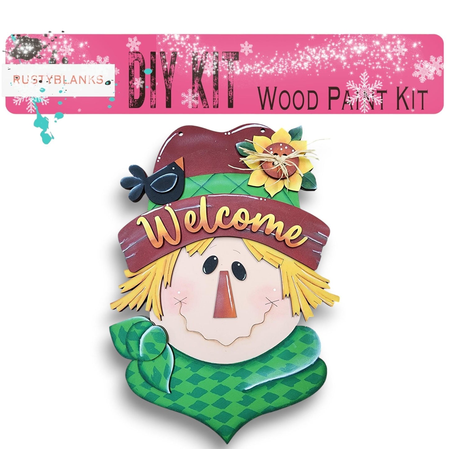 DIY Scarecrow Door Hanger Wood Cutout Kit - 15" Welcome Sign | Fall Decor, Paint Your Own