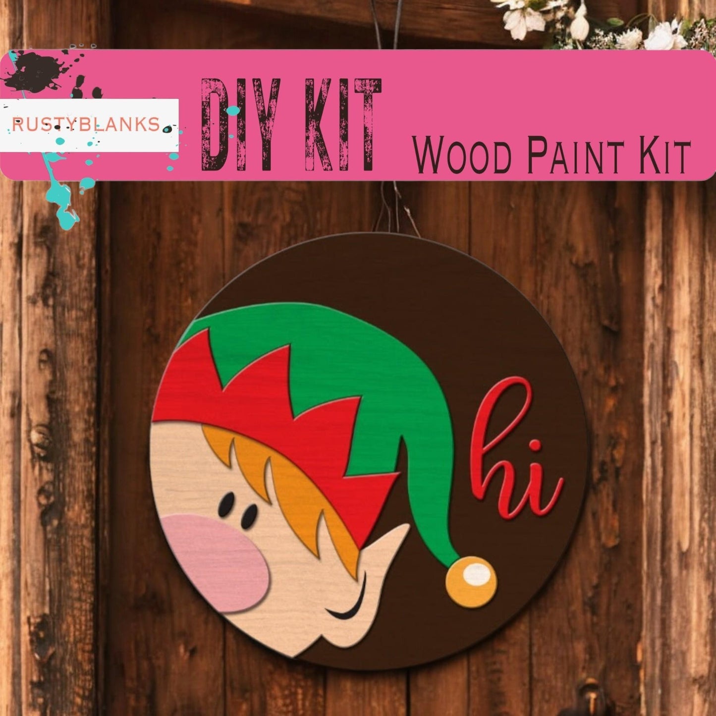 a wooden sign with a picture of a elf on it