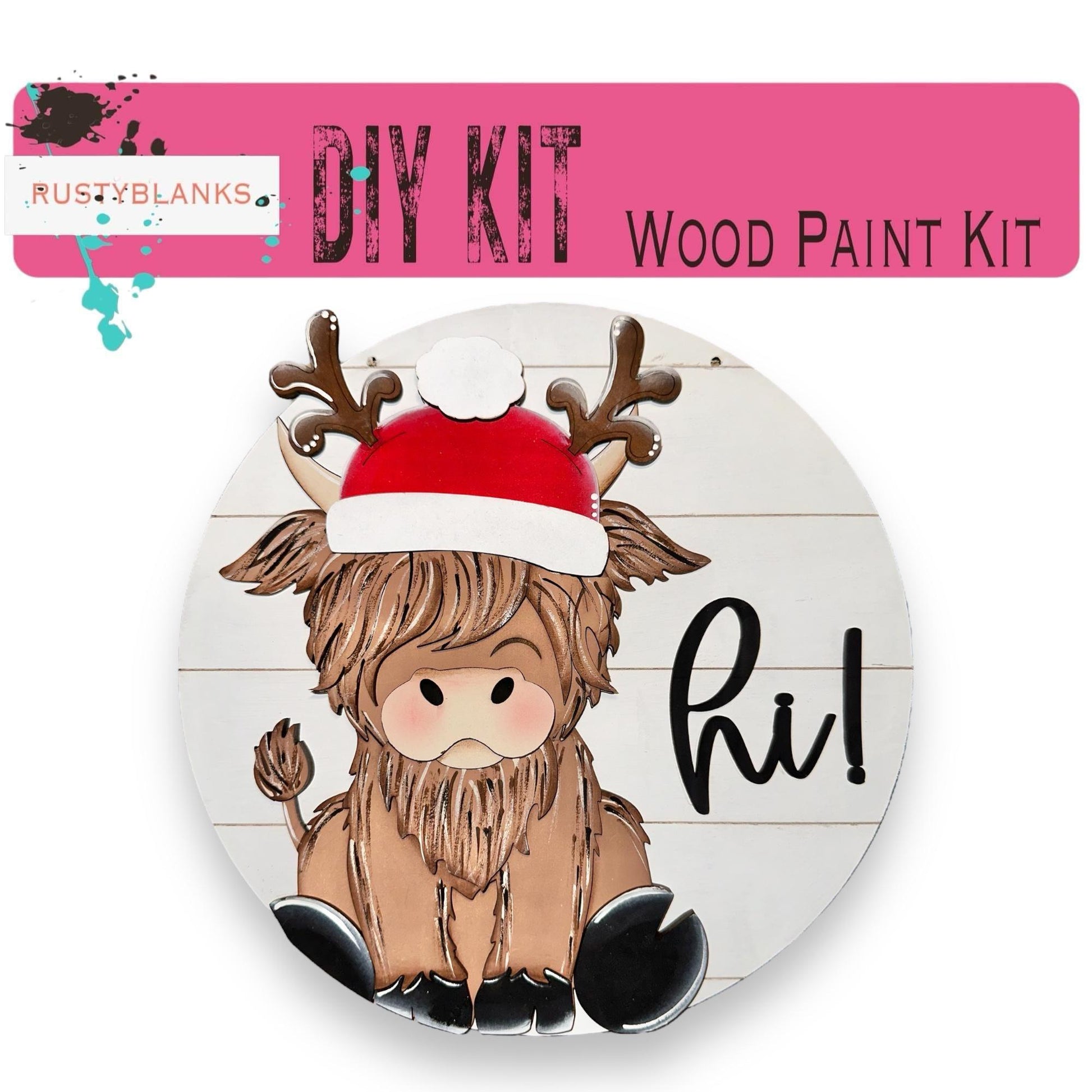 a button with a picture of a reindeer wearing a santa hat