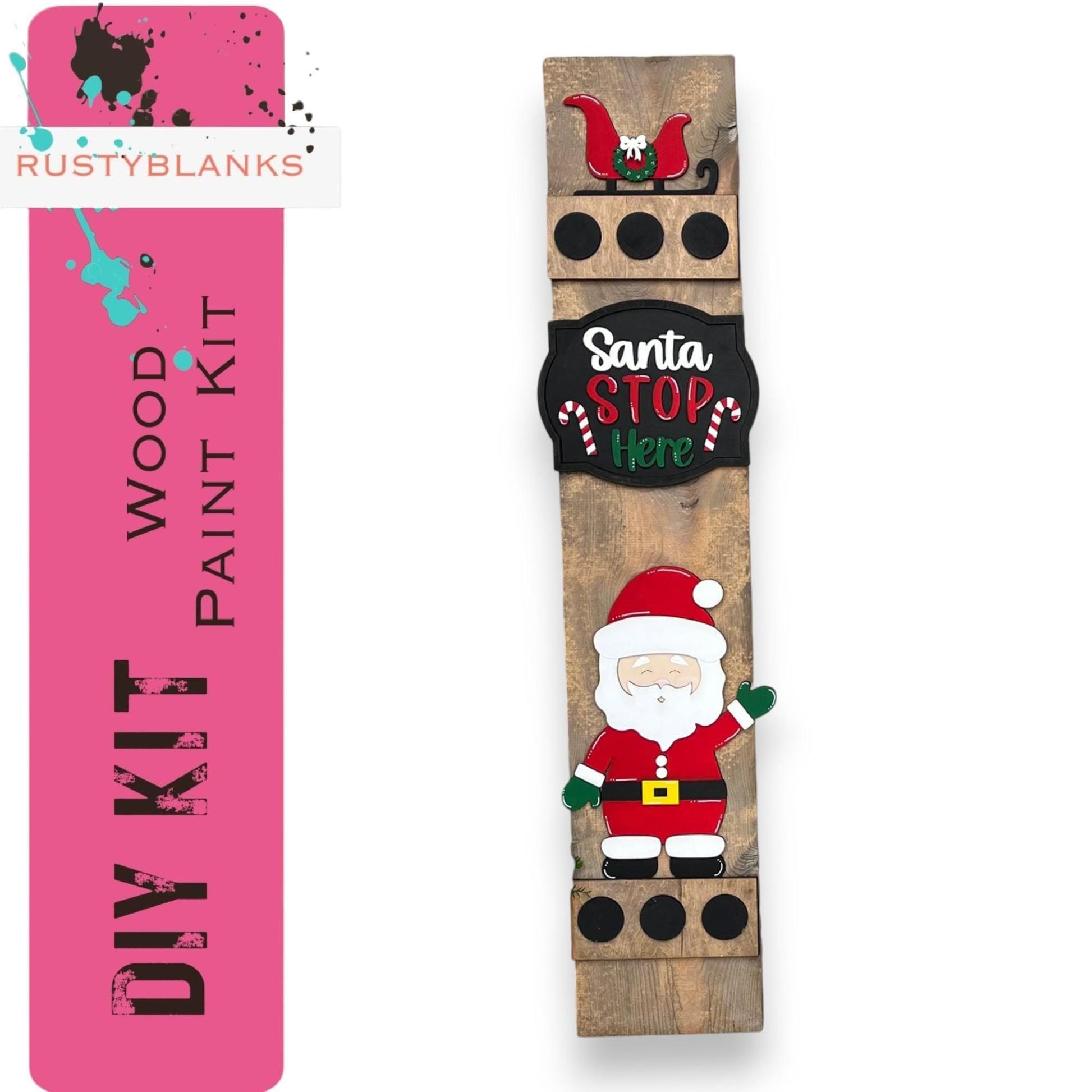 a wooden santa sign with a santa clause on it