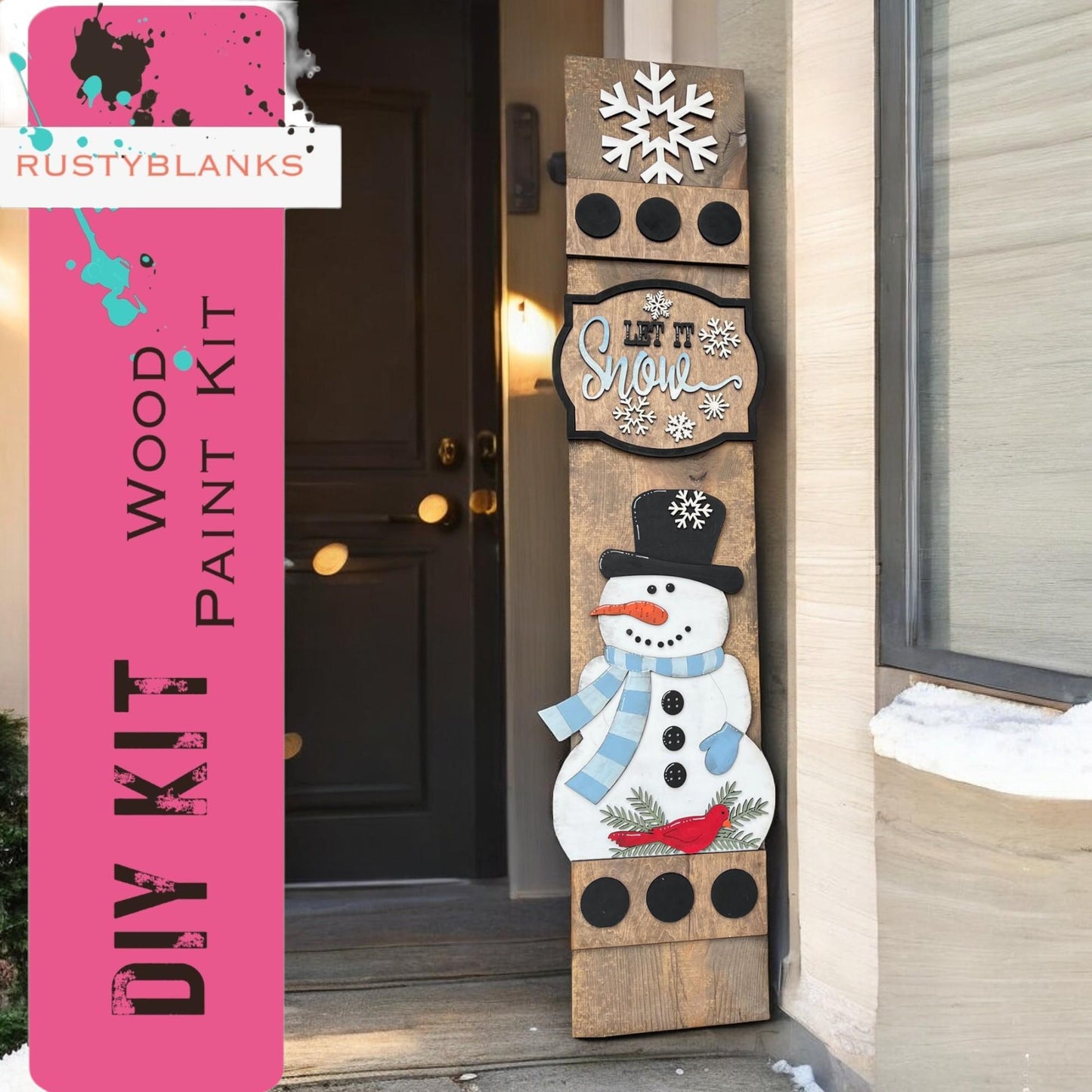 a wooden sign with a snowman painted on it