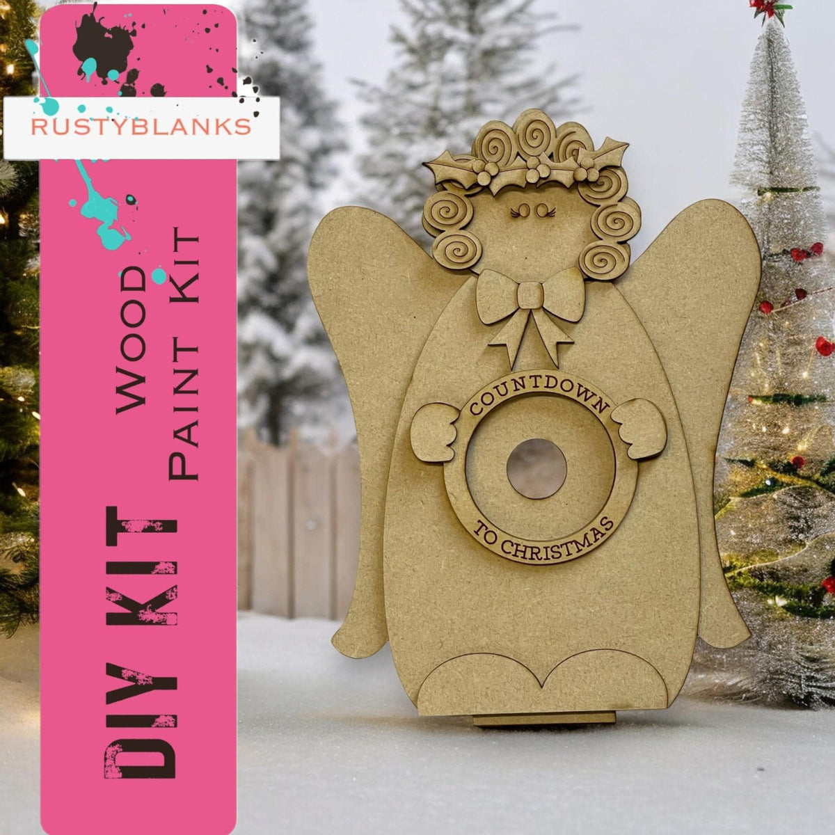 a cardboard cutout of a bear with a wreath around its neck