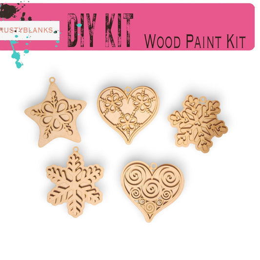 a set of wooden christmas decorations