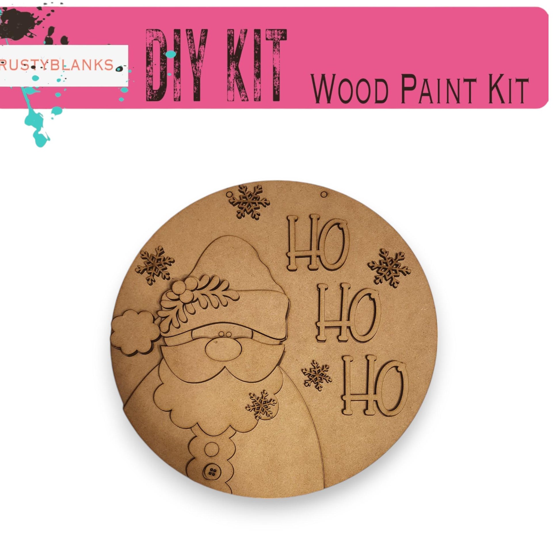 a wooden paint kit with a picture of a santa clause