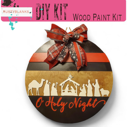 a wooden christmas ornament with a red bow