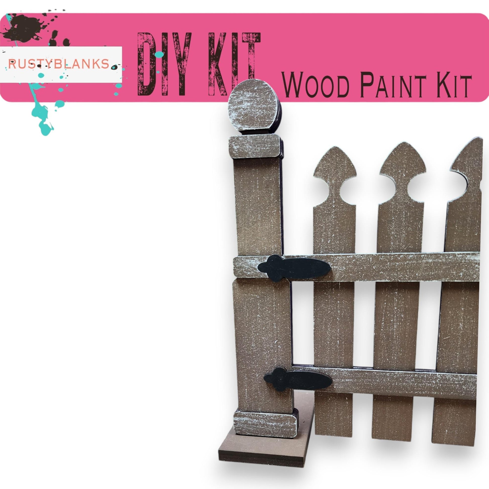 a picture of a wooden paint kit with a fence