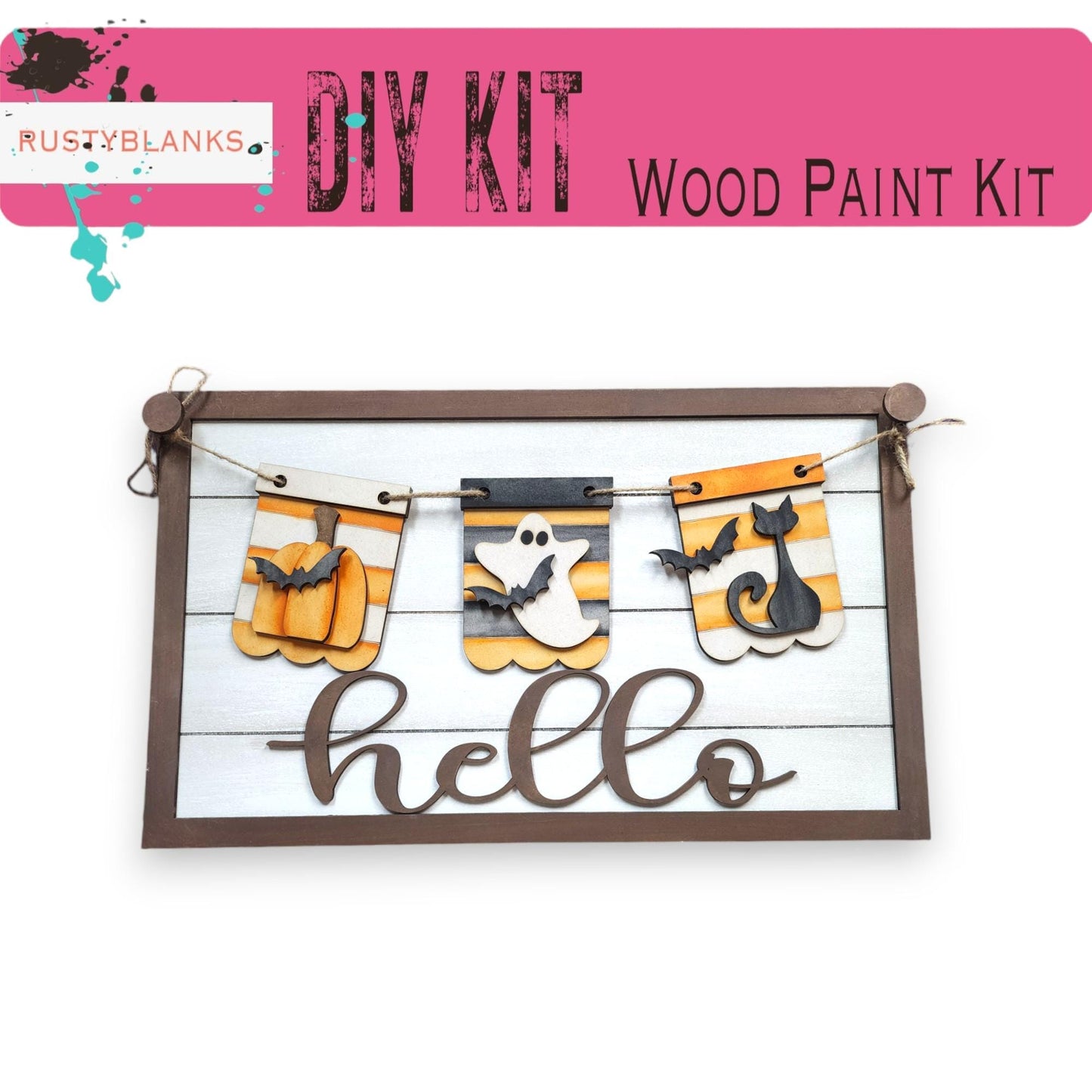 a picture of a sign that says diy kit wood paint kit hello