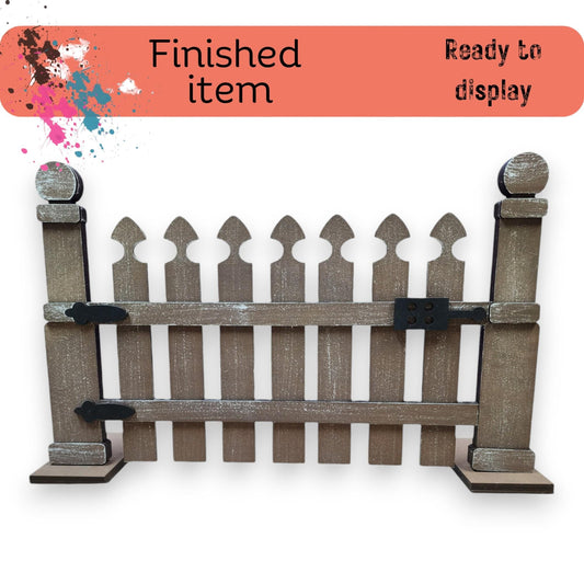 a picture of a wooden fence with the words finished item ready to display