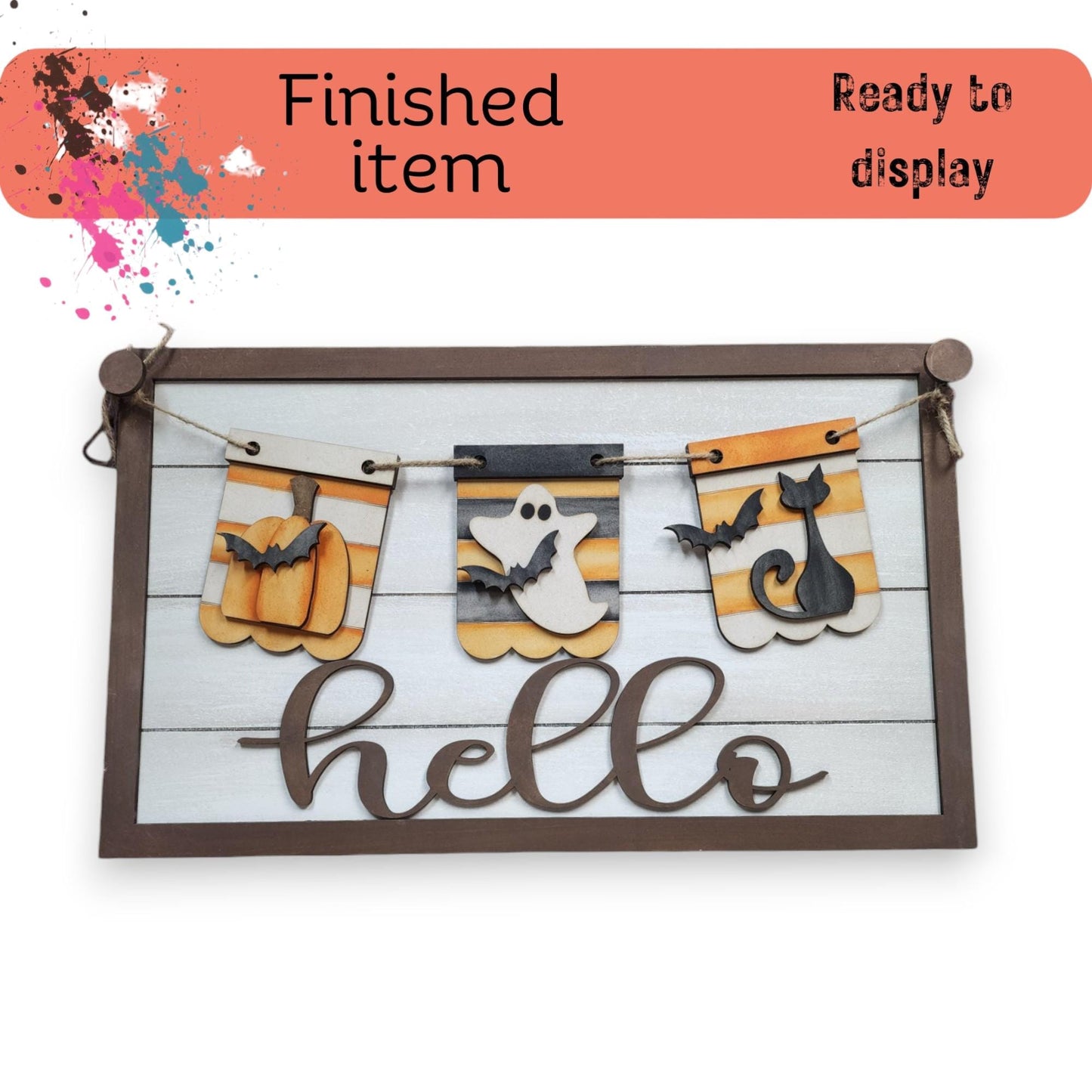 a picture of a sign that says finished item hello