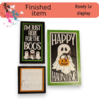 three halloween cards with a ghost and a ghost holding a pumpkin