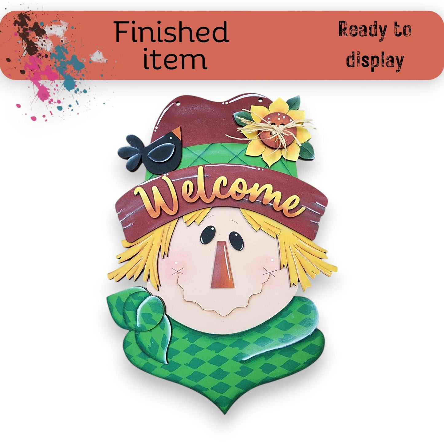 Hand Painted Scarecrow Door Hanger  - 15" Welcome Sign | Fall Decor, Ready to Ship