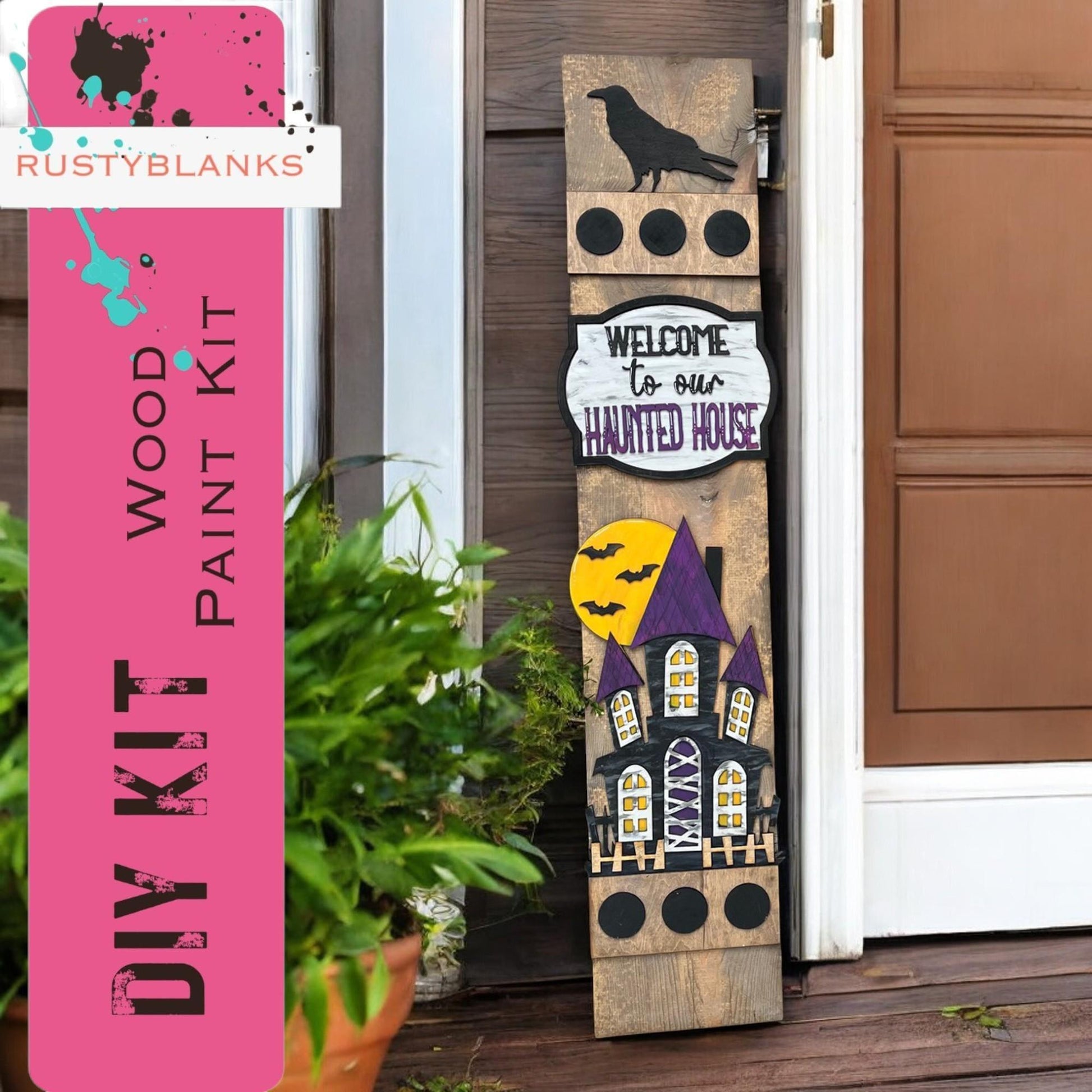 a welcome sign is hanging on the front door of a house