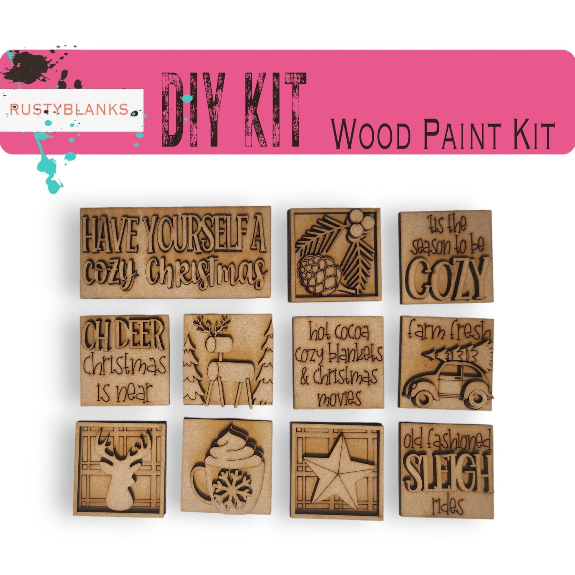 a set of wooden stamps with words on them