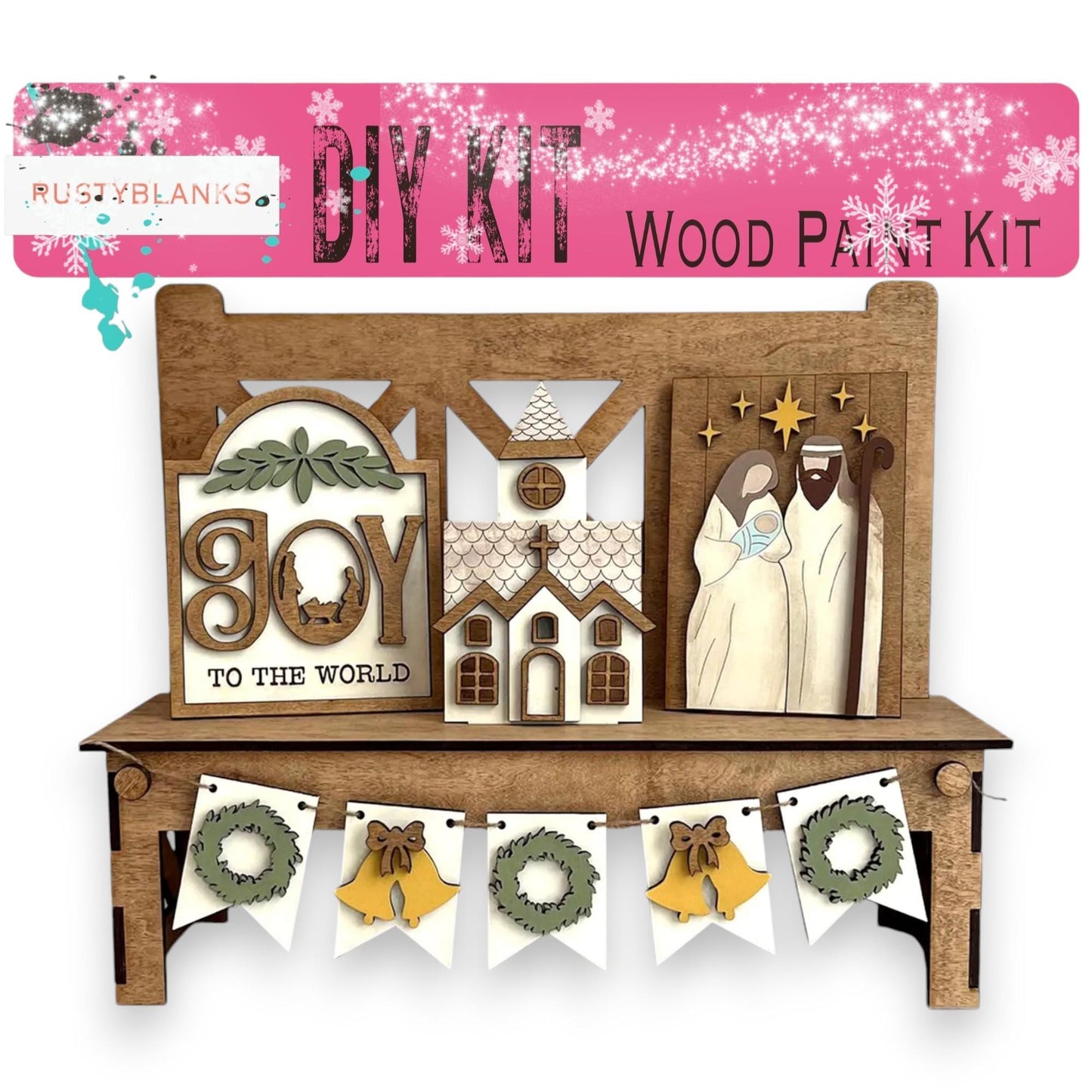 a picture of a wooden kit with a nativity scene