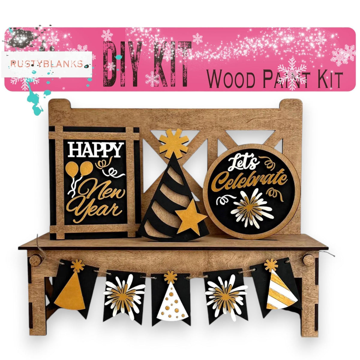 a wooden party kit for a new year's eve celebration