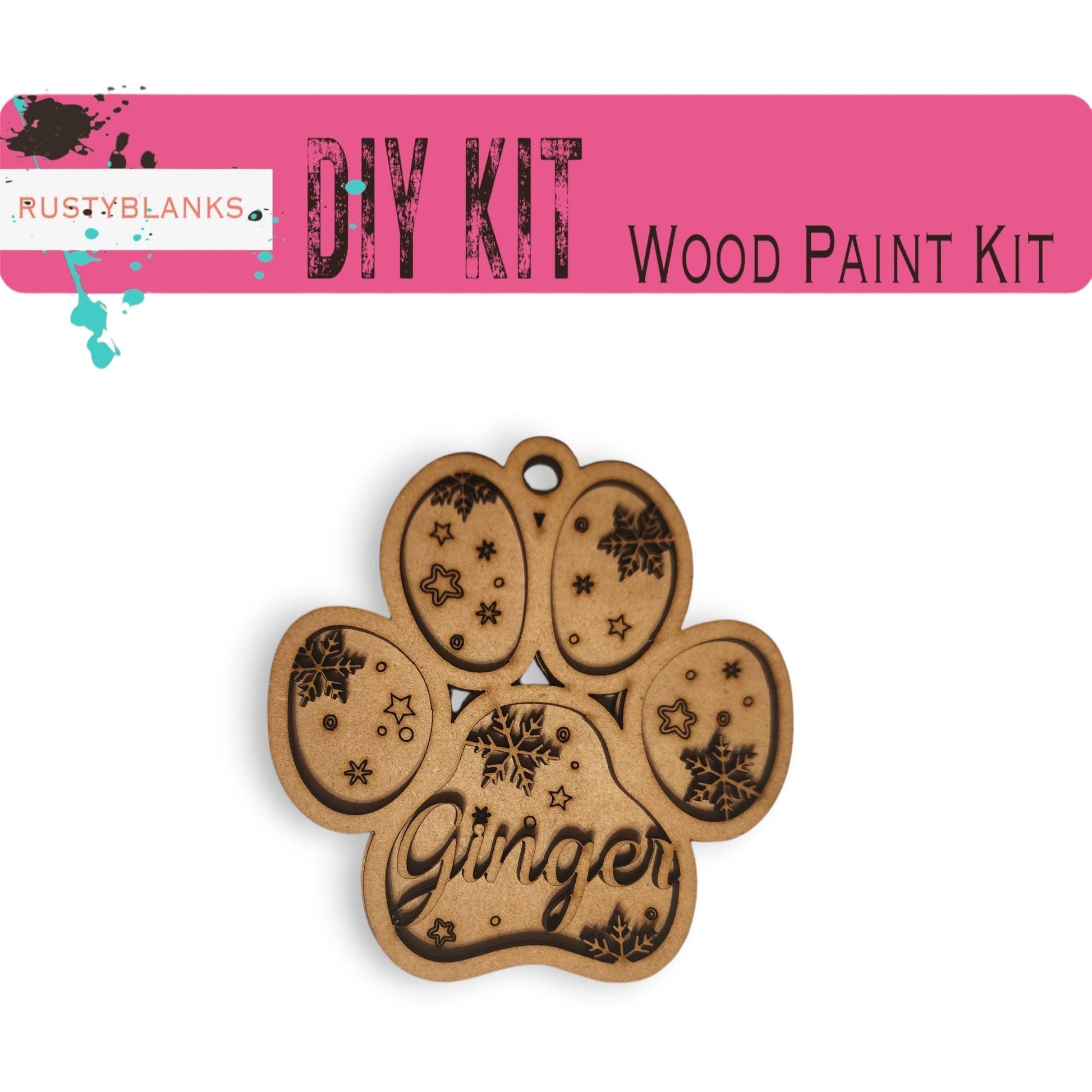 a wooden craft kit with a dog&#39;s paw