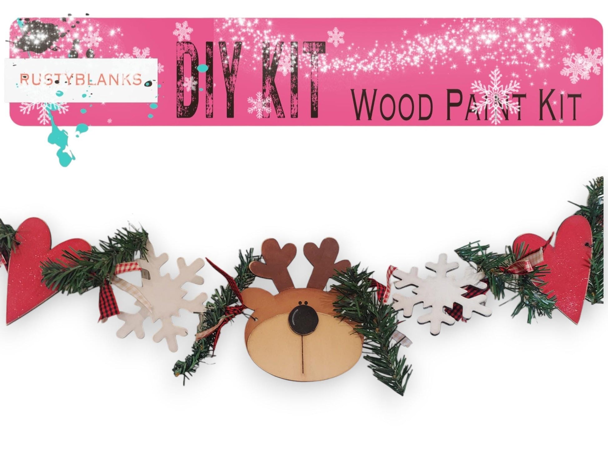 a wooden kit with a reindeer head and snowflakes