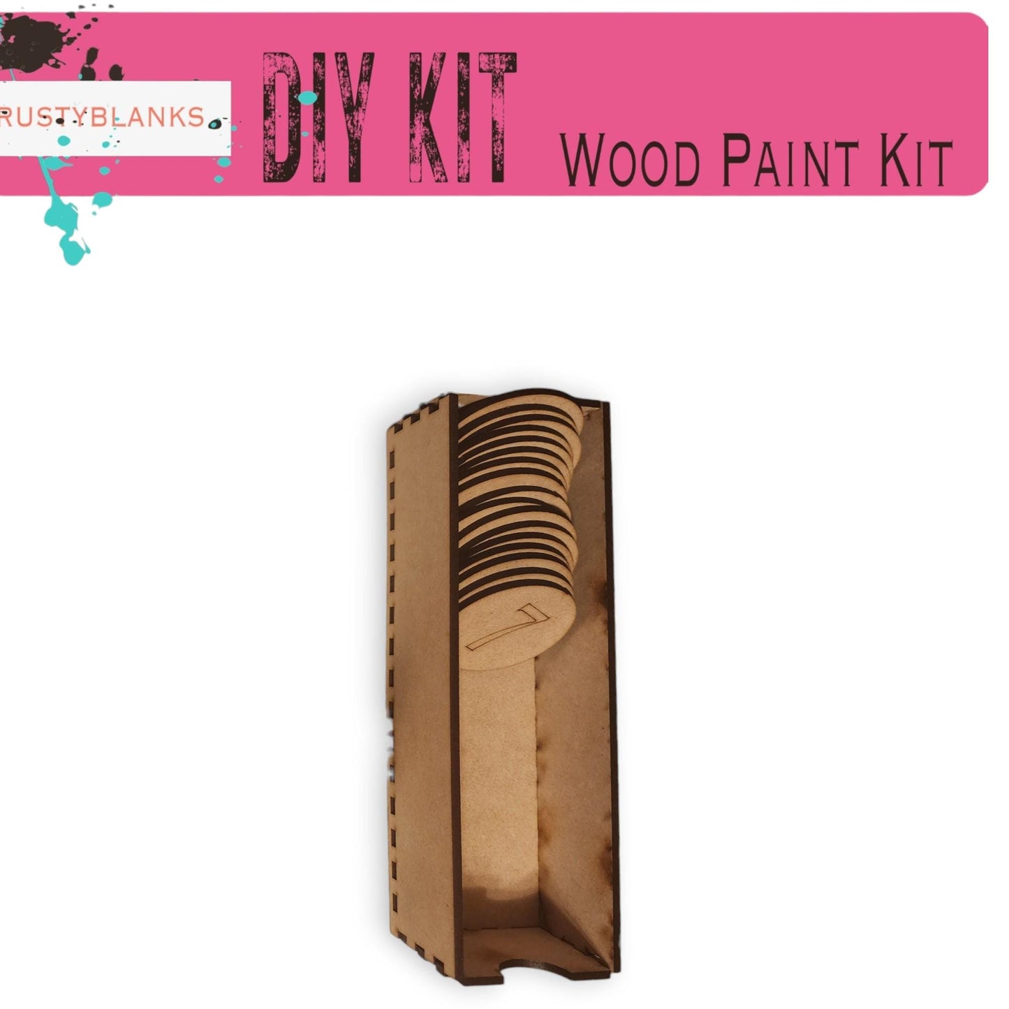 a cardboard box with a wooden paint kit in it