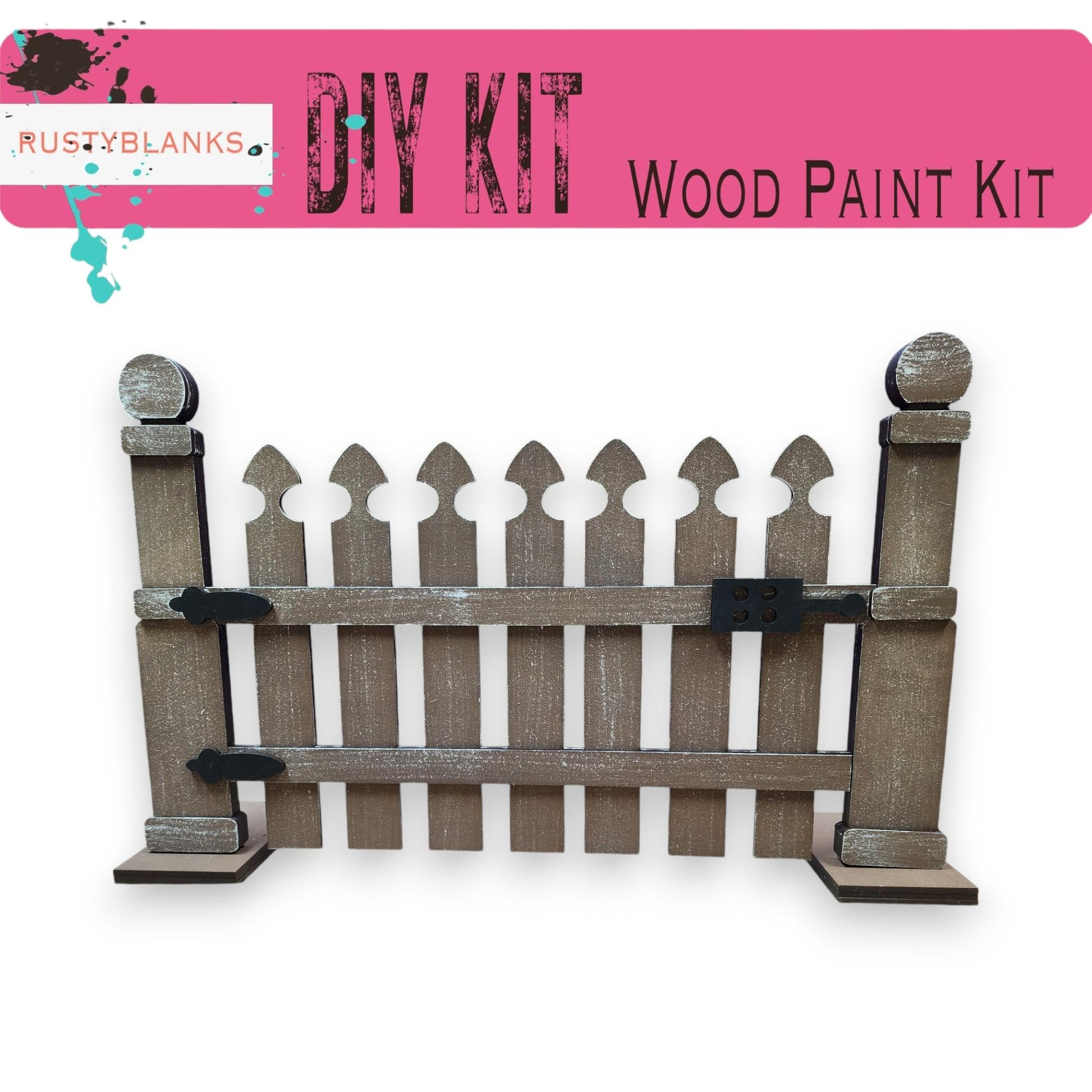 a picture of a wooden paint kit with a picket fence